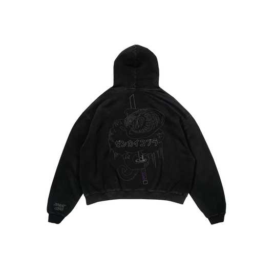 Felpa hoodie Zenkai Cobra Wakizashi nera con ricamo streetwear