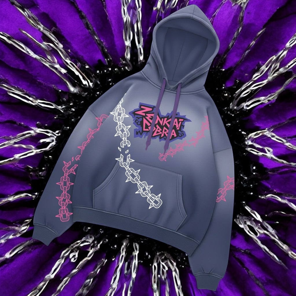 "Hoodie oversize Zenkai Cobra Unchained blu navy streetwear uomo"
