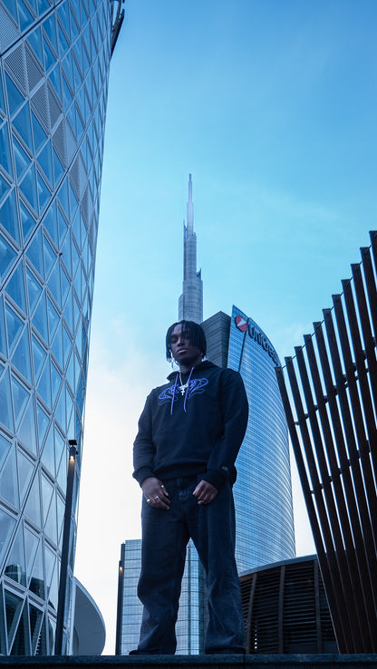 Felpa hoodie Zenkai Cobra Wakizashi nera con ricamo streetwear