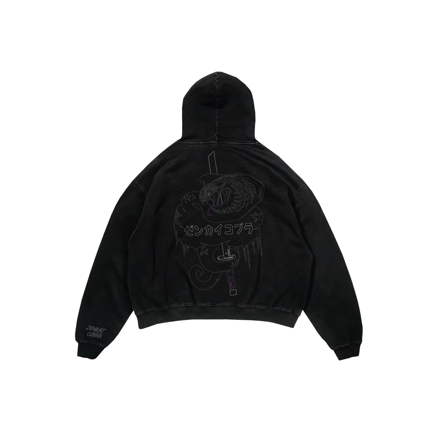 Felpa hoodie Zenkai Cobra Wakizashi nera con ricamo streetwear