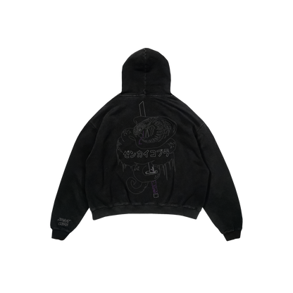Felpa hoodie Zenkai Cobra Wakizashi nera con ricamo streetwear
